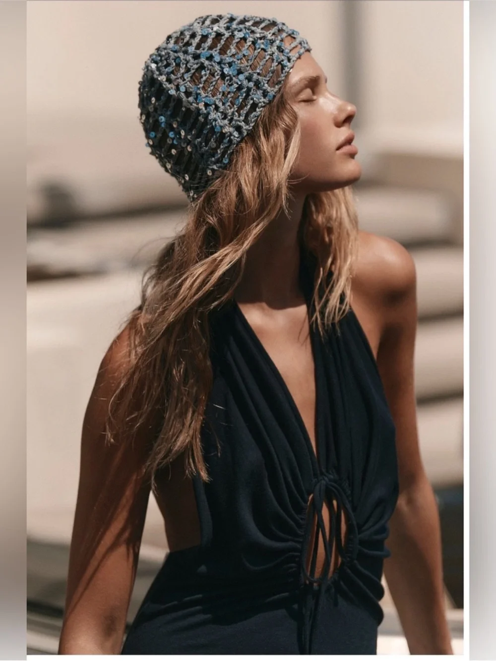 Free People Mila Sequin disco Crochet skull cap